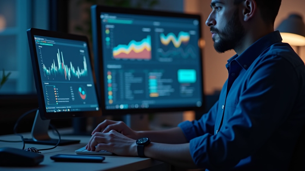 Developer reviewing model optimization metrics on computer screen in modern office