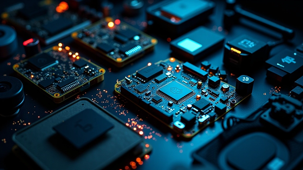 Array of edge computing hardware devices and processors arranged on technical workbench